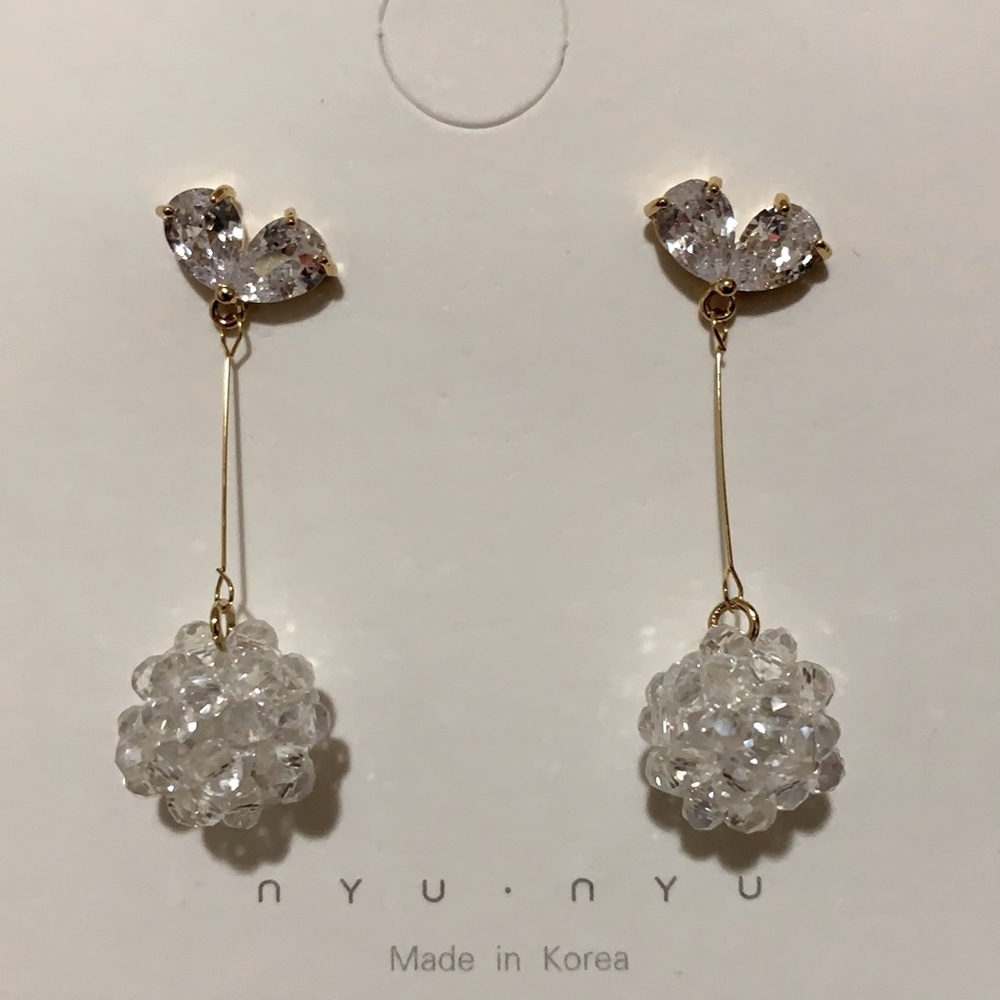 Cubic Zirconia Heart Dangle Crystal Ball Earrings